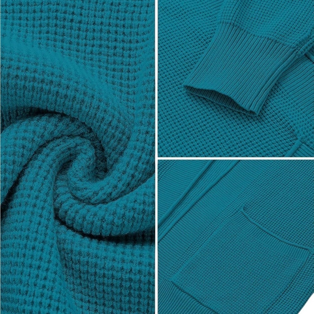 MEROKEETY Cardigan – M, Teal Open front knit cardigan with pockets. - Picture 5 of 8